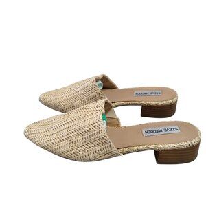Steve Madden Women's Size 8M Cairo Slip On Woven Raffia Rattan Beige Sandals